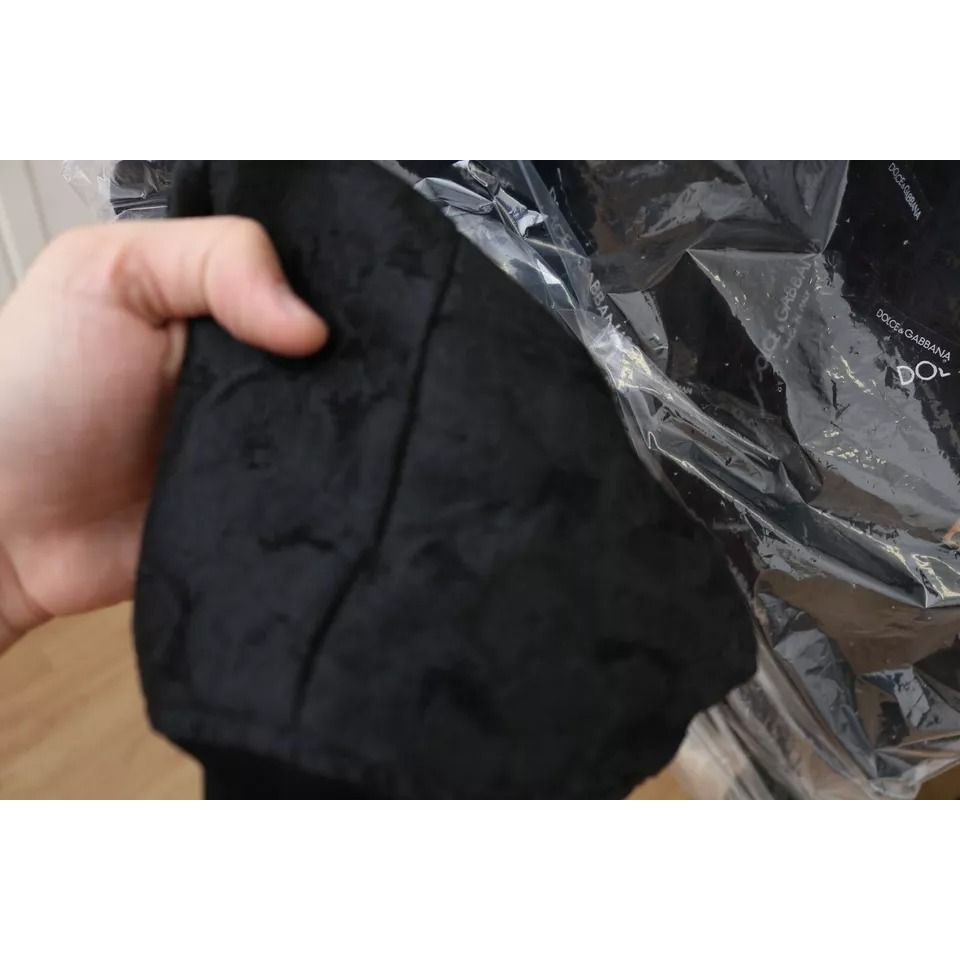Dolce & Gabbana Black Logo Patch Brocade Bomber Full Zip Jacket