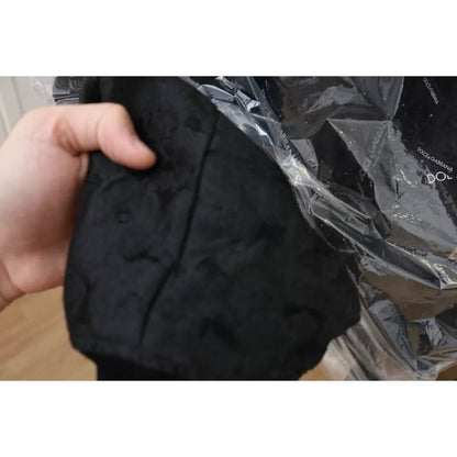 Dolce & Gabbana Black Logo Patch Brocade Bomber Full Zip Jacket