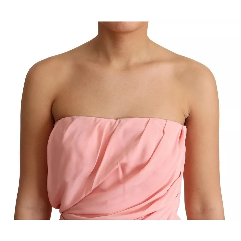 Dolce & Gabbana Pink Silk Stretch Strapless Sheath Midi Dress