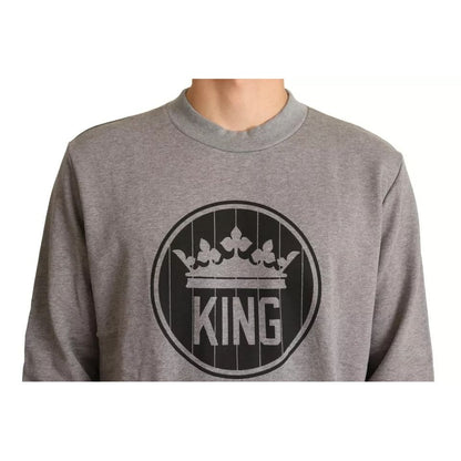 Dolce & Gabbana Gray Crown King Cotton Pullover Sweater