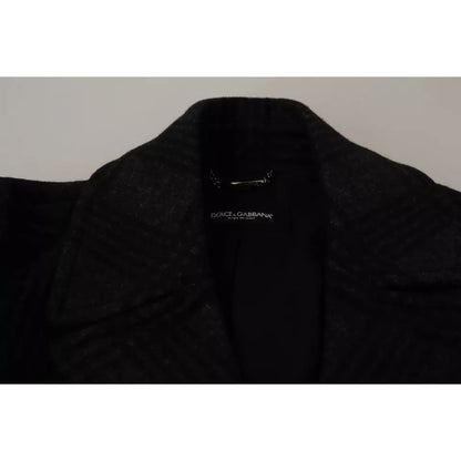 Dolce & Gabbana Black Trench Coat Check Wool Jacket Dolce & Gabbana