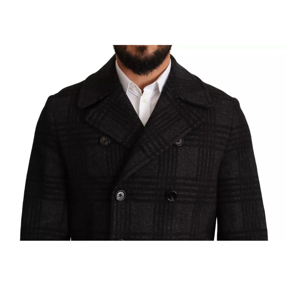 Dolce & Gabbana Black Trench Coat Check Wool Jacket Dolce & Gabbana