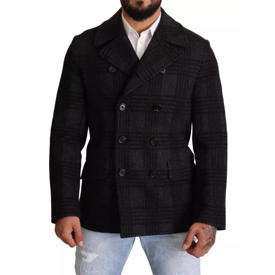 Dolce & Gabbana Black Trench Coat Check Wool Jacket Dolce & Gabbana