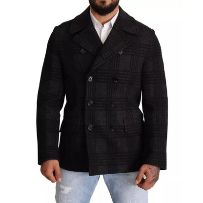 Dolce & Gabbana Black Trench Coat Check Wool Jacket Dolce & Gabbana