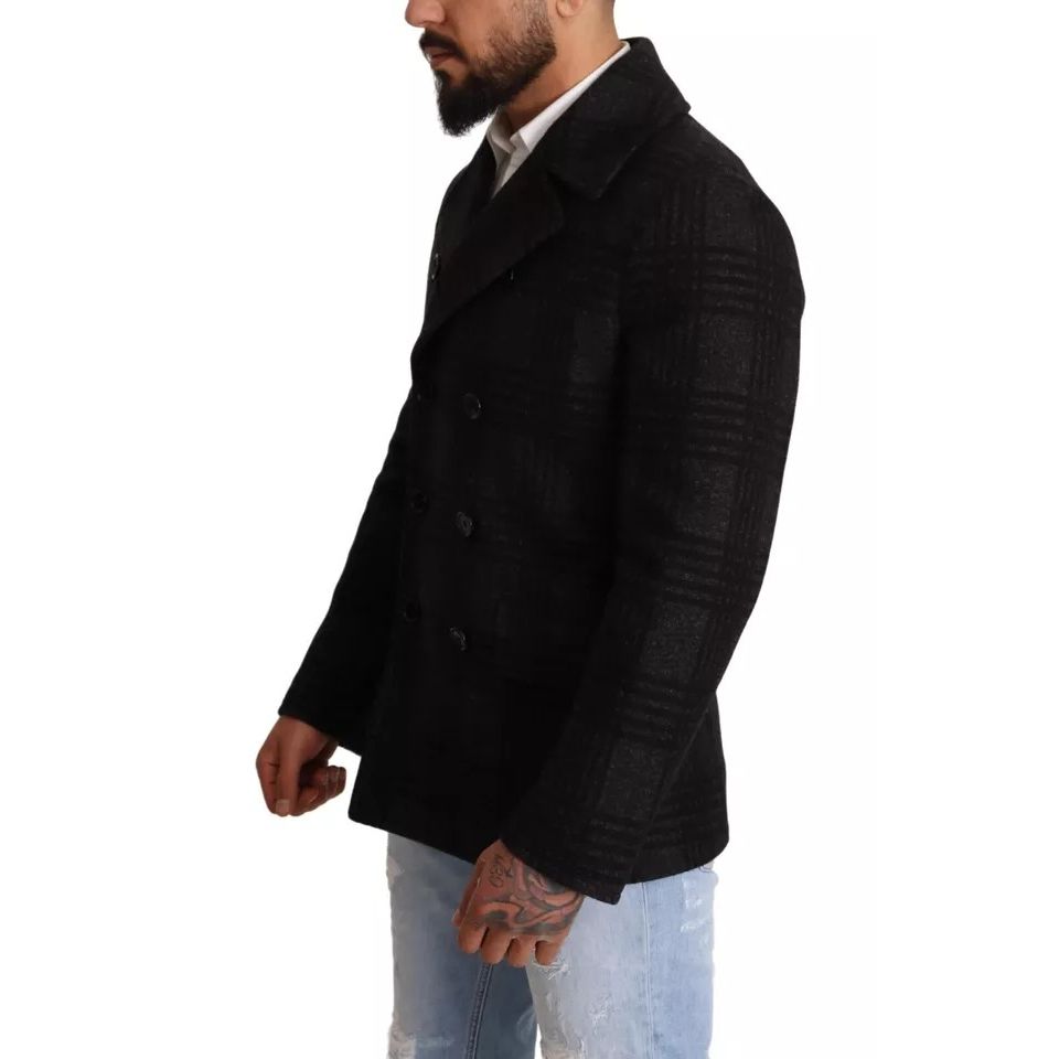 Dolce & Gabbana Black Trench Coat Check Wool Jacket Dolce & Gabbana