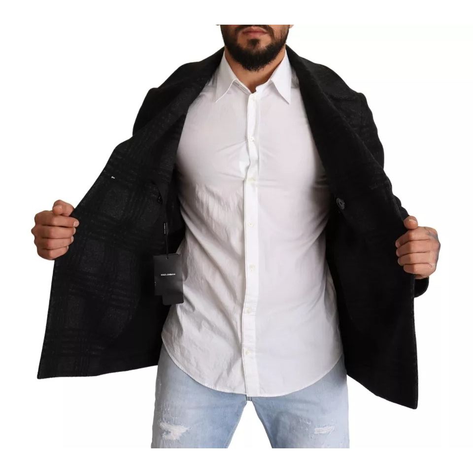 Dolce & Gabbana Black Trench Coat Check Wool Jacket Dolce & Gabbana