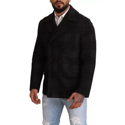 Dolce & Gabbana Black Trench Coat Check Wool Jacket Dolce & Gabbana