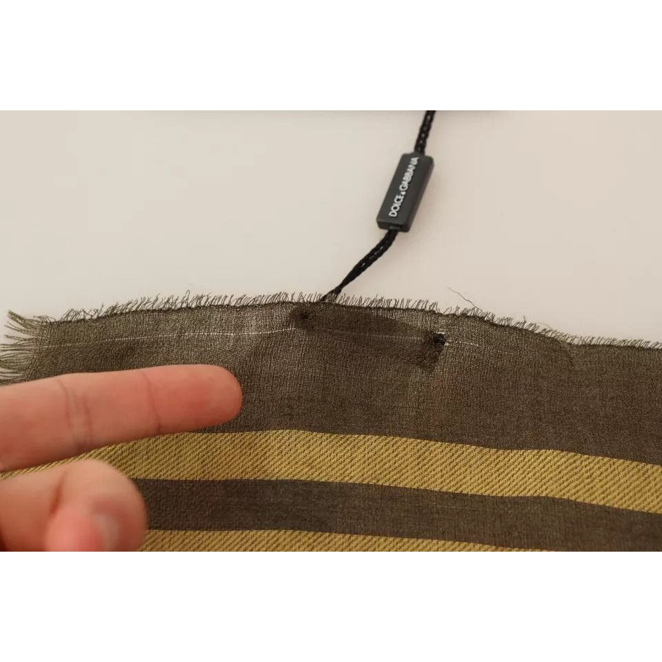 Dolce & Gabbana Green Striped Cashmere Wrap Fringes Scarf