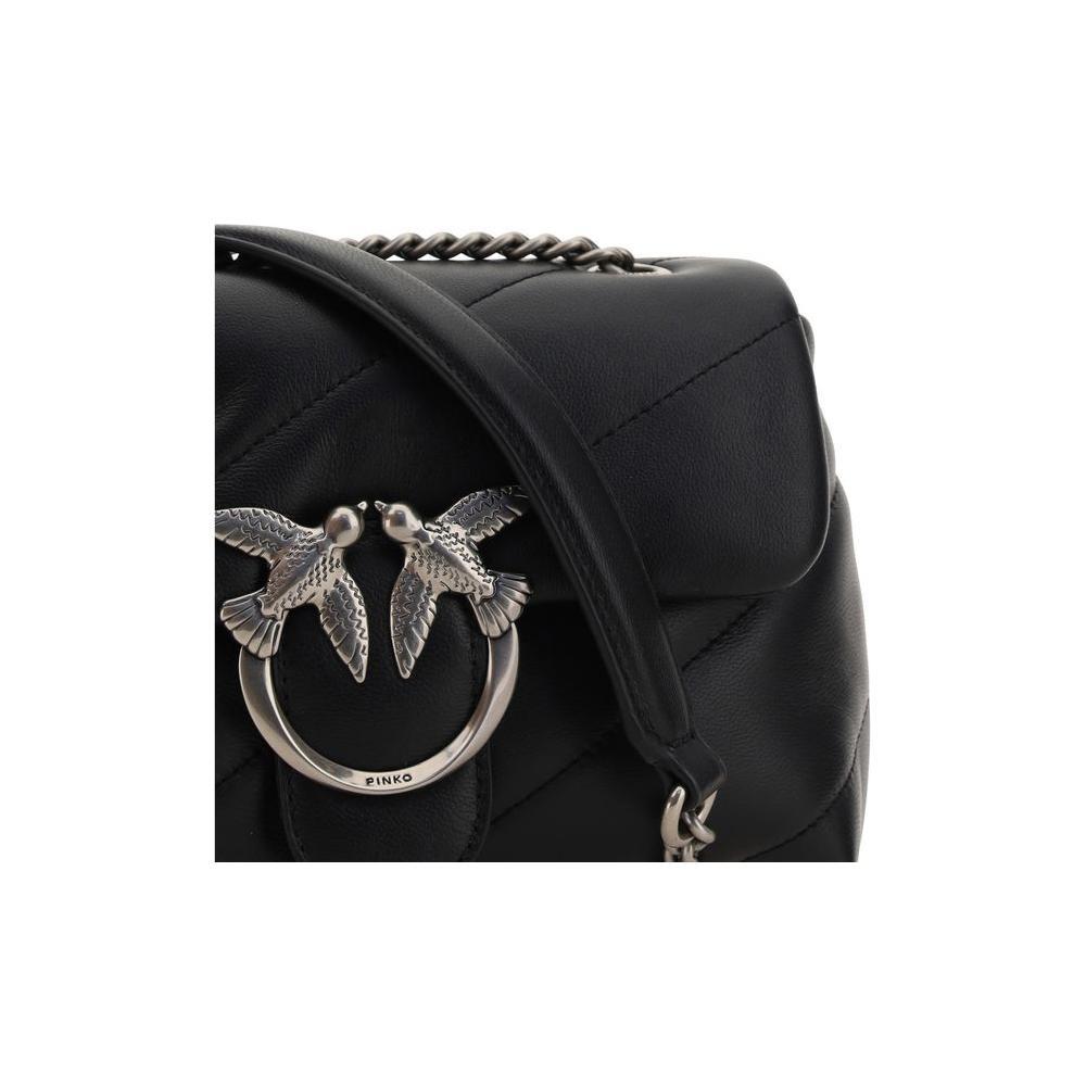 PINKO Black Calf Leather Bos Taurus Shoulder Bag