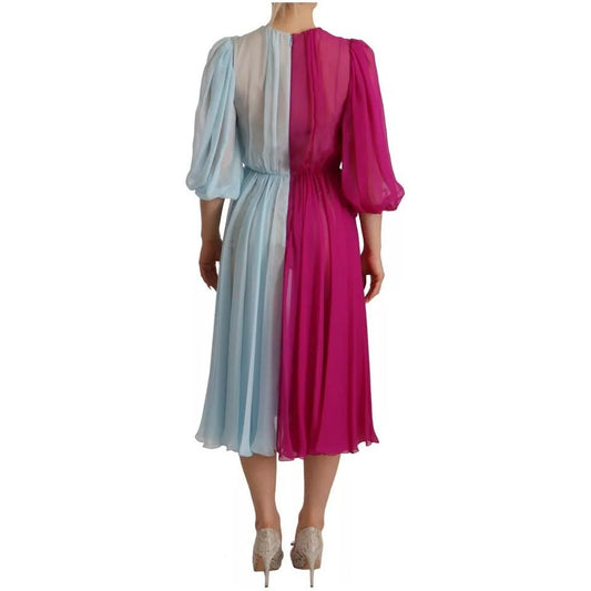 Dolce & Gabbana Fuchsia Light Blue Silk Two Tone Midi Dress DR28277-38