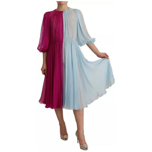 Dolce & Gabbana Fuchsia Light Blue Silk Two Tone Midi Dress DR28277-38