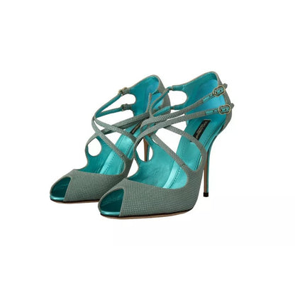Dolce & Gabbana Blue Glittered Strappy Heels Sandals Shoes