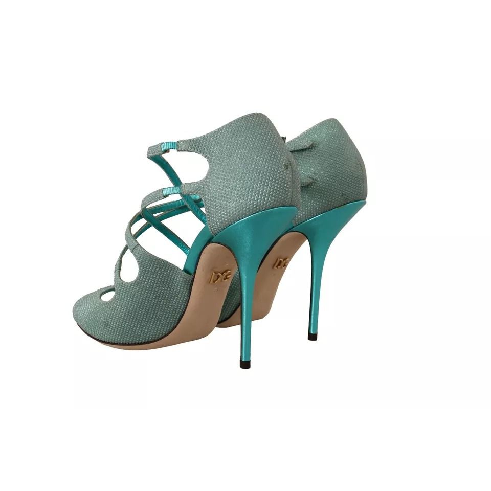 Dolce & Gabbana Blue Glittered Strappy Heels Sandals Shoes