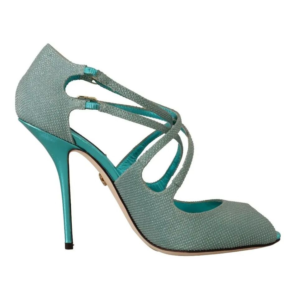 Dolce & Gabbana Blue Glittered Strappy Heels Sandals Shoes