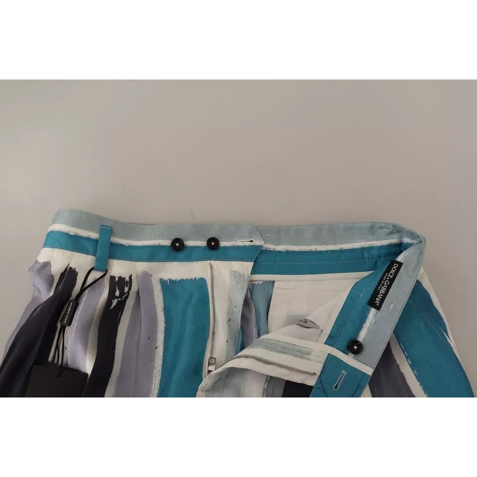 Dolce & Gabbana Blue Striped Silk Tapered Pants