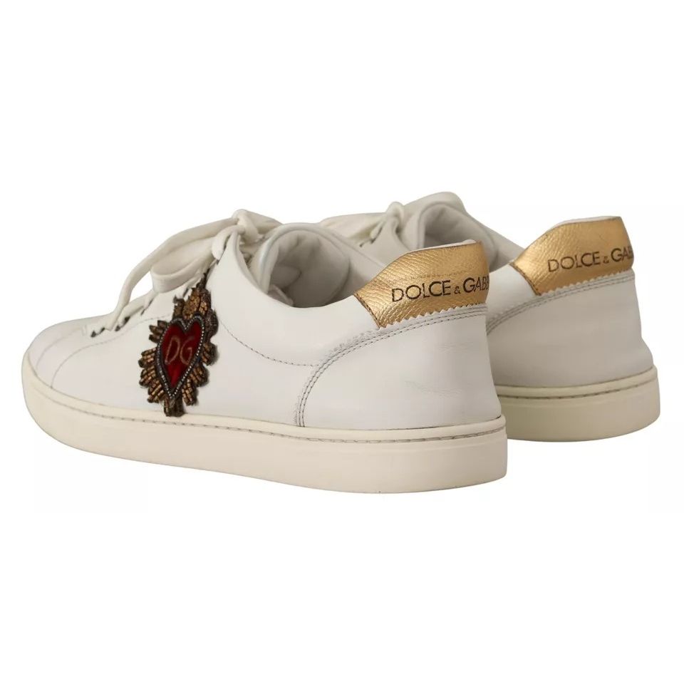 Dolce & Gabbana White Leather Heart Low Top Casual Sneakers Shoes