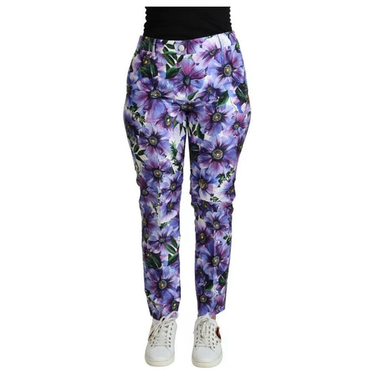 Dolce & Gabbana Purple Floral Print Tapered Cotton Pants PAN71555-42