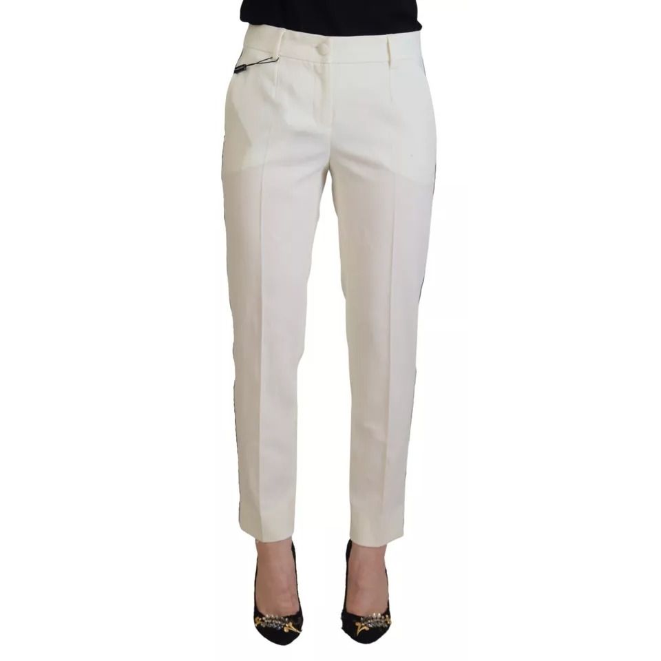 Dolce & Gabbana White High Waist Tapered Wool Pants