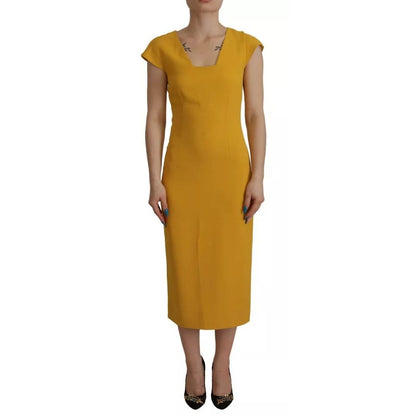 Dolce & Gabbana Yellow Viscose Sleeveless Sheath Midi Dress