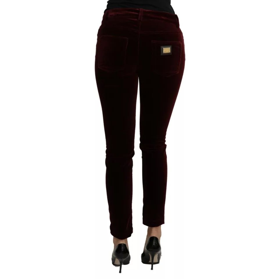 Dolce & Gabbana Bordeaux Velvet Stretch Slim Fit Pants