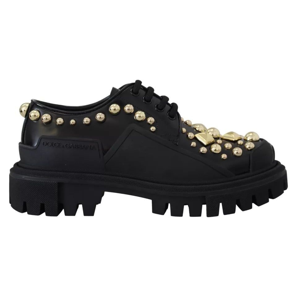 Dolce & Gabbana Black Leather Trekking Derby Embellished Shoes