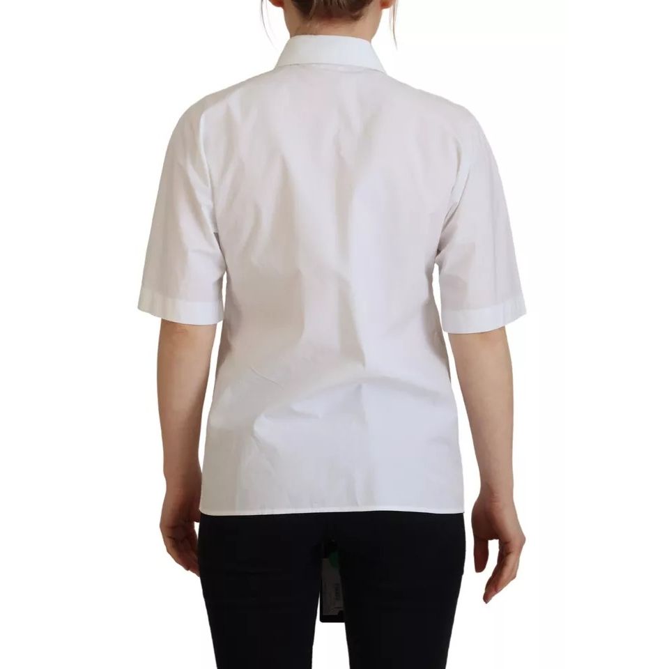 Dolce & Gabbana White Cotton Button Front Short Sleeve Shirt