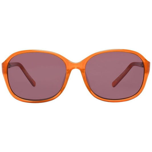 More & More orange oval plastic sunglasses with brown lenses, offering 100% UVA & UVB protection. Frame measures 59/19/135mm.