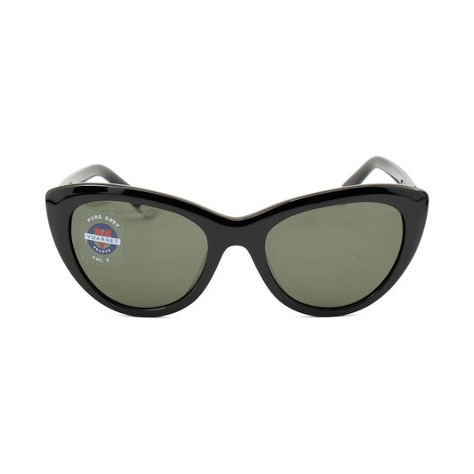 Vuarnet black acetate sunglasses with green Category 3 lenses, featuring a stylish oval frame, made in France. Lens size: 51/21/145 mm.