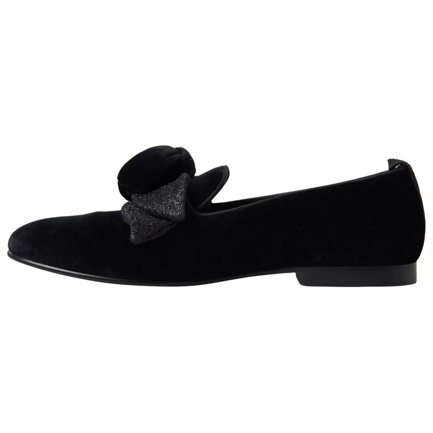 Dolce & Gabbana Black Velvet Flats Bow Young Queen Shoes