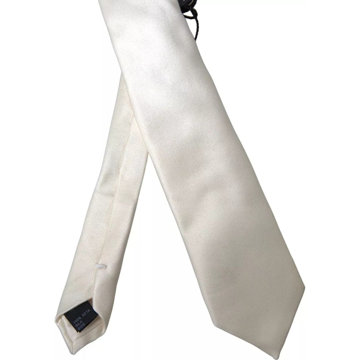 Dolce & Gabbana Off White Satin Silk Classic Men Necktie