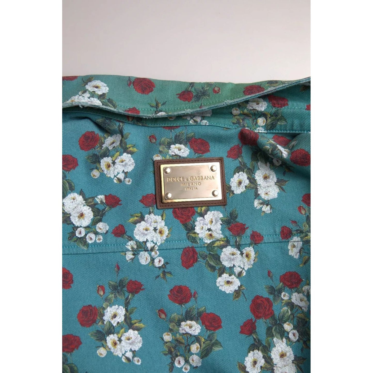 Dolce & Gabbana Blue Floral Cotton Button Down Denim Shirt