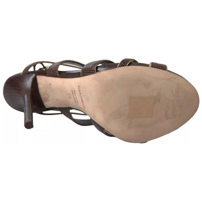 Dolce & Gabbana Brown Ankle Strap Stiletto Heels Sandals Shoes