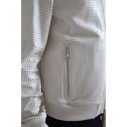 Dolce & Gabbana Off White LeatherPerforated Full Zip Jacket