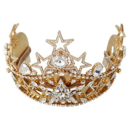 Dolce & Gabbana Gold Crystal Star STRASS Crown Logo Tiara Diadem