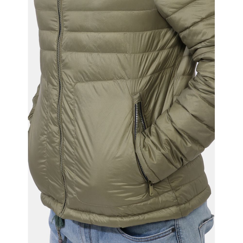 Yes Zee Green Nylon Men Jacket with Concealable Hood