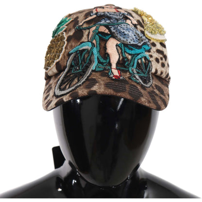 Dolce & Gabbana Brown Leopard Sequin Sicily Applique Baseball Hat Cap