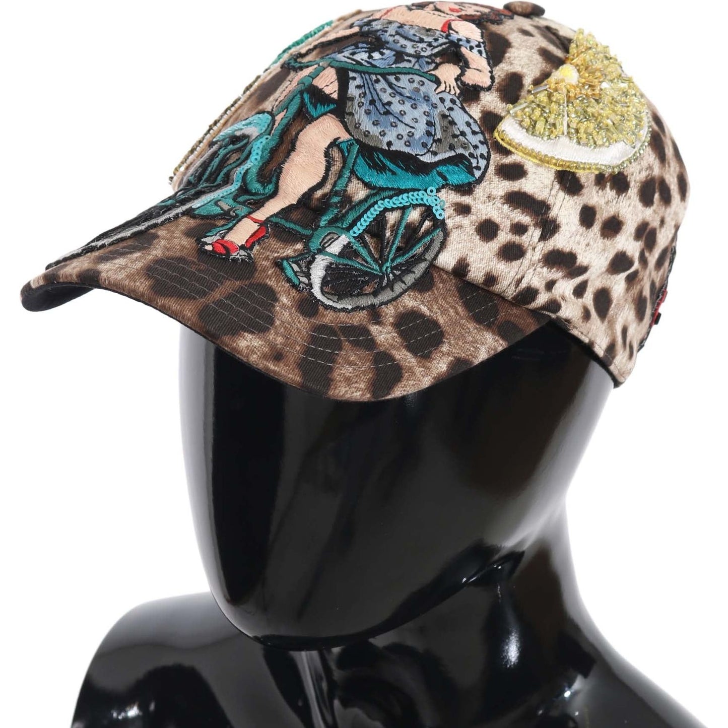 Dolce & Gabbana Brown Leopard Sequin Sicily Applique Baseball Hat Cap