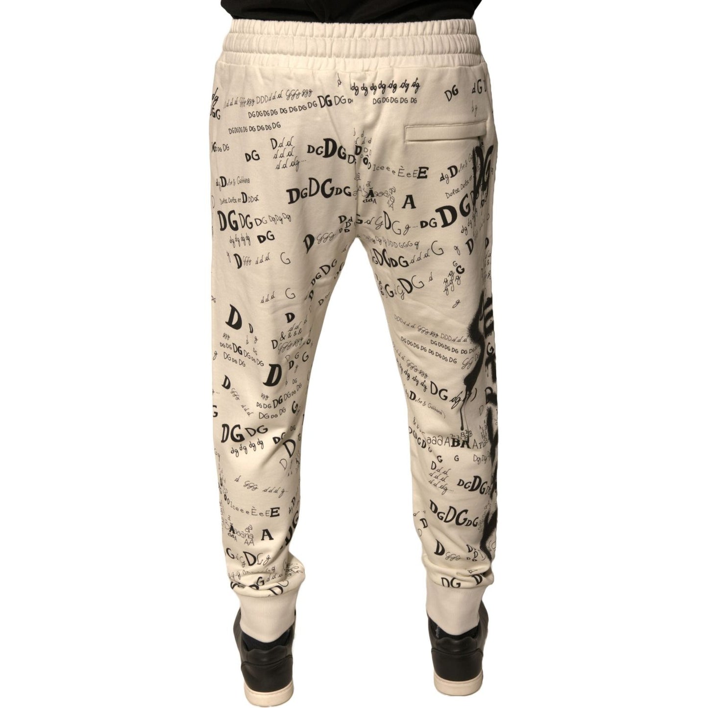 Dolce & Gabbana White Printed Cotton Jogger Sweatpants Pants