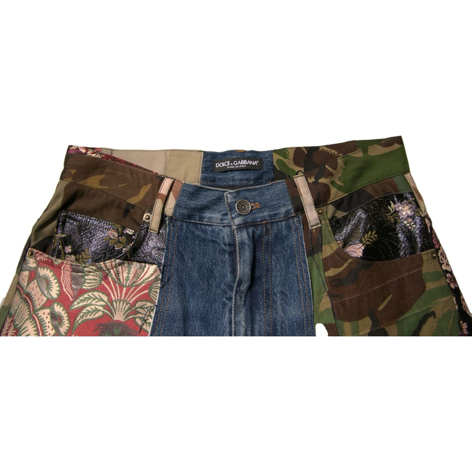 Dolce & Gabbana Blue Patchwork Cotton Straight Denim Jeans