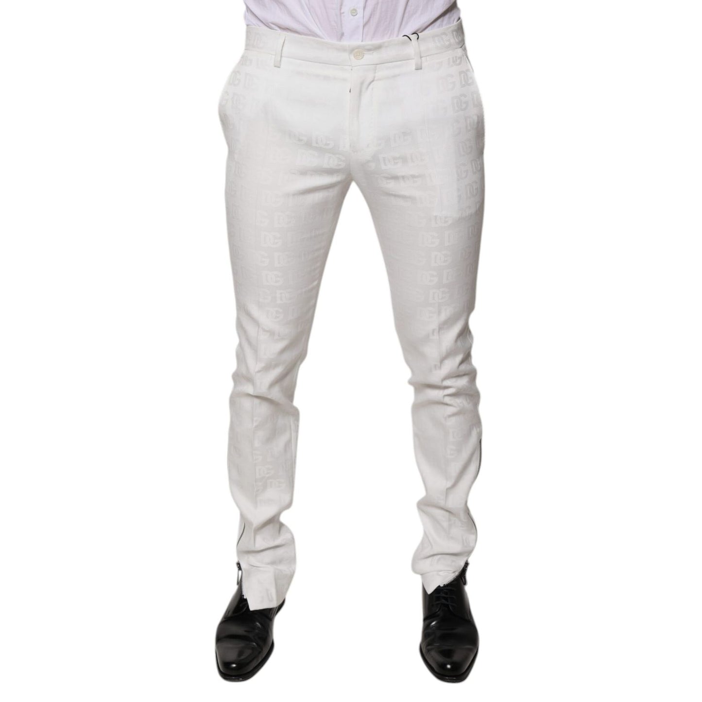Dolce & Gabbana White Cotton Tapered Formal Dress Pants Dolce & Gabbana