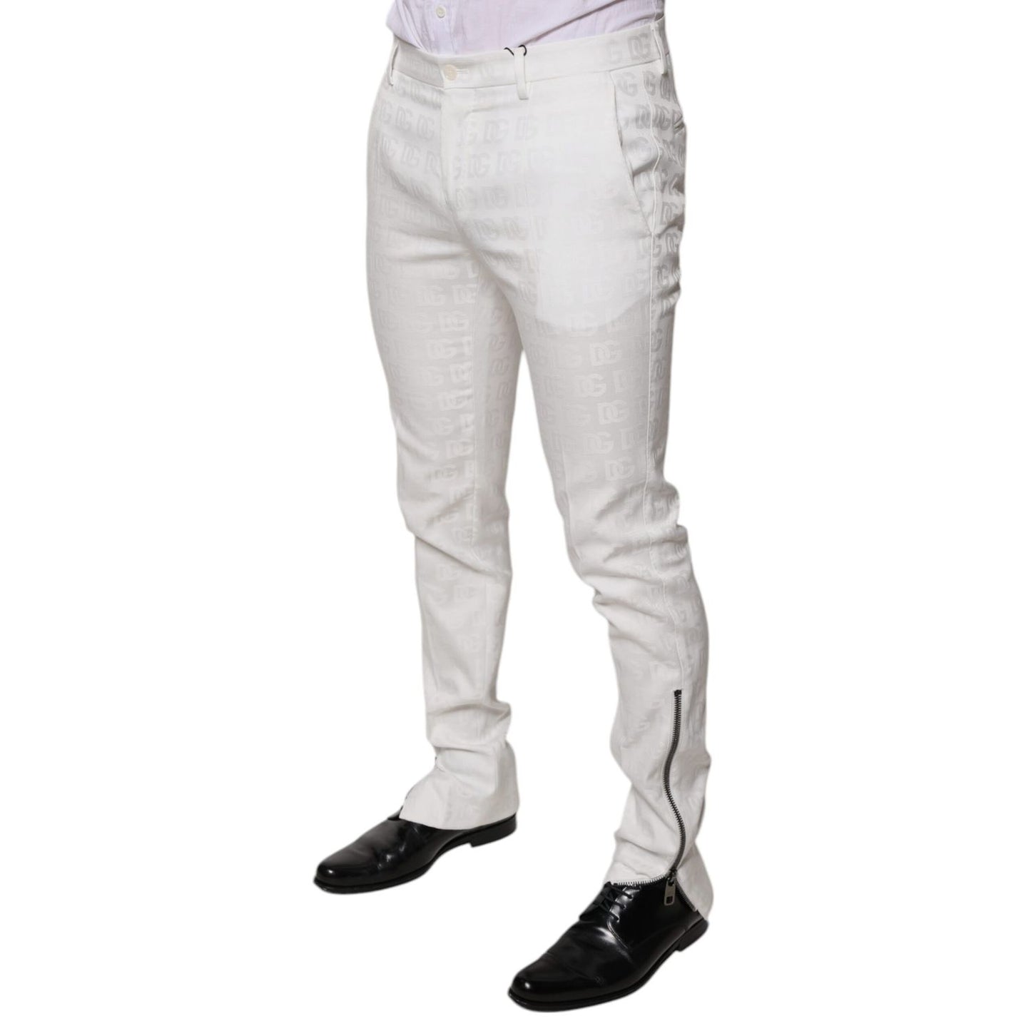 Dolce & Gabbana White Cotton Tapered Formal Dress Pants Dolce & Gabbana
