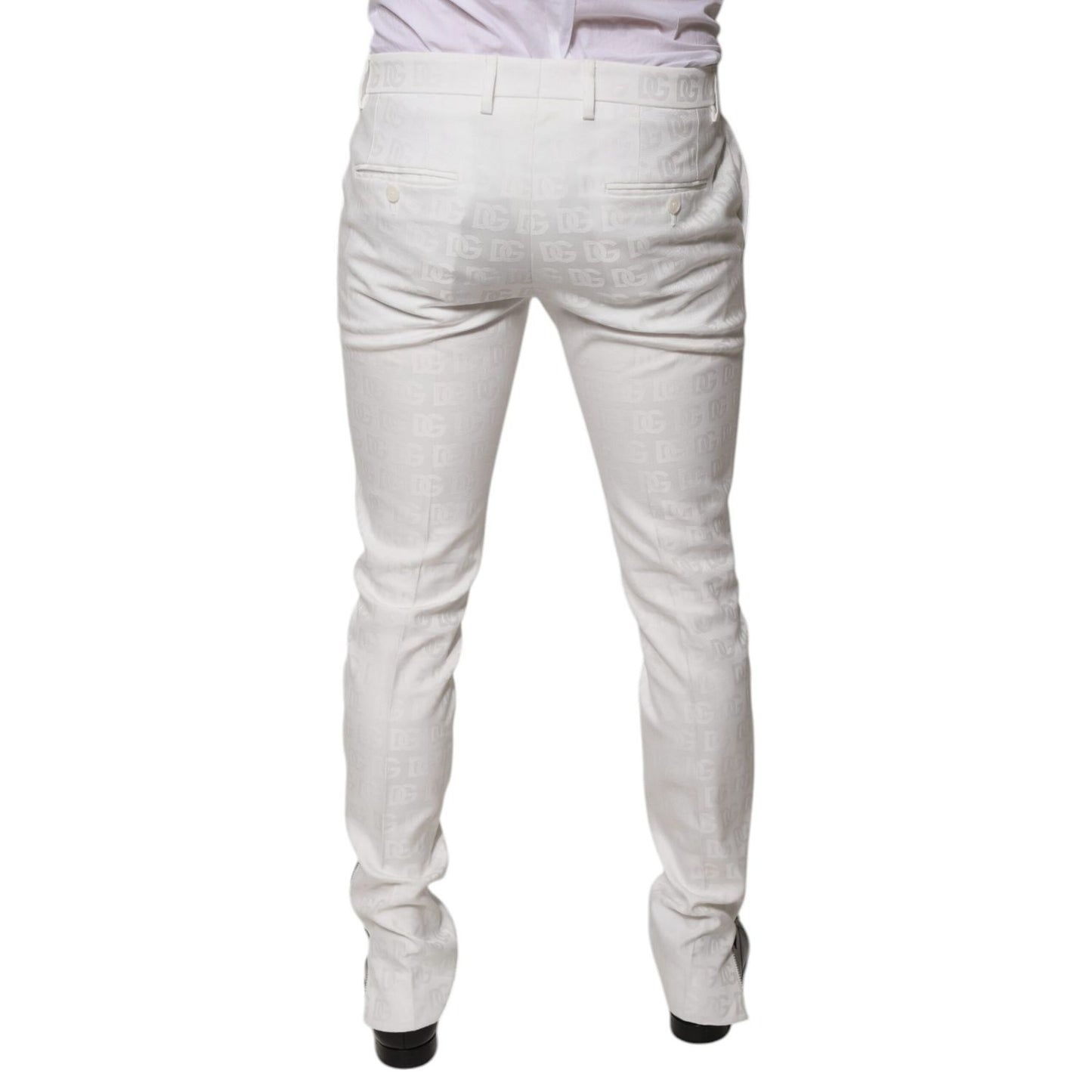 Dolce & Gabbana White Cotton Tapered Formal Dress Pants Dolce & Gabbana