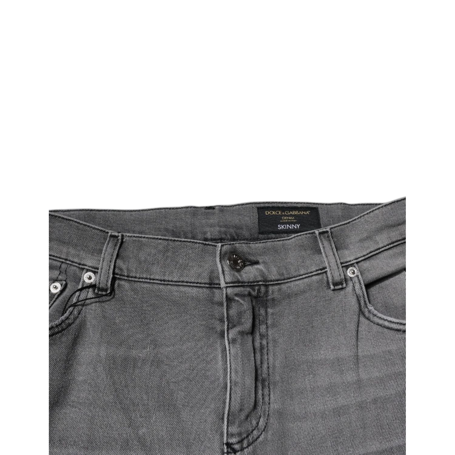 Dolce & Gabbana Gray Graphic Print Cotton Skinny Denim Jeans