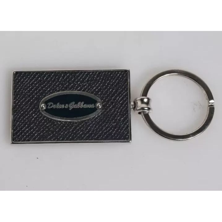Dolce & Gabbana Black Leather Logo Metal Ring Keychain Keyring