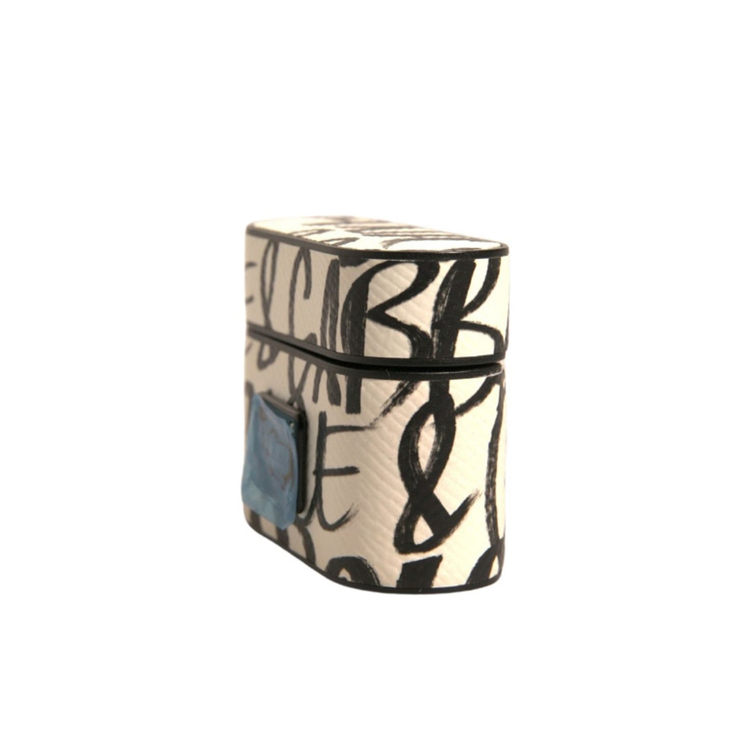 Dolce & Gabbana Black White Leather Scribble Embossed Logo Airpods Case