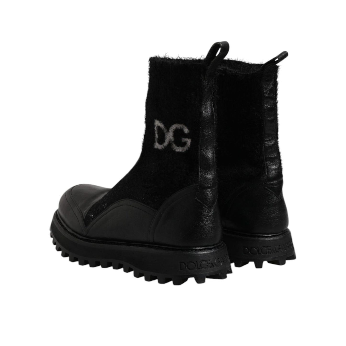 Dolce & Gabbana Black DG Logo Horse Sock Ankle Boots Shoes