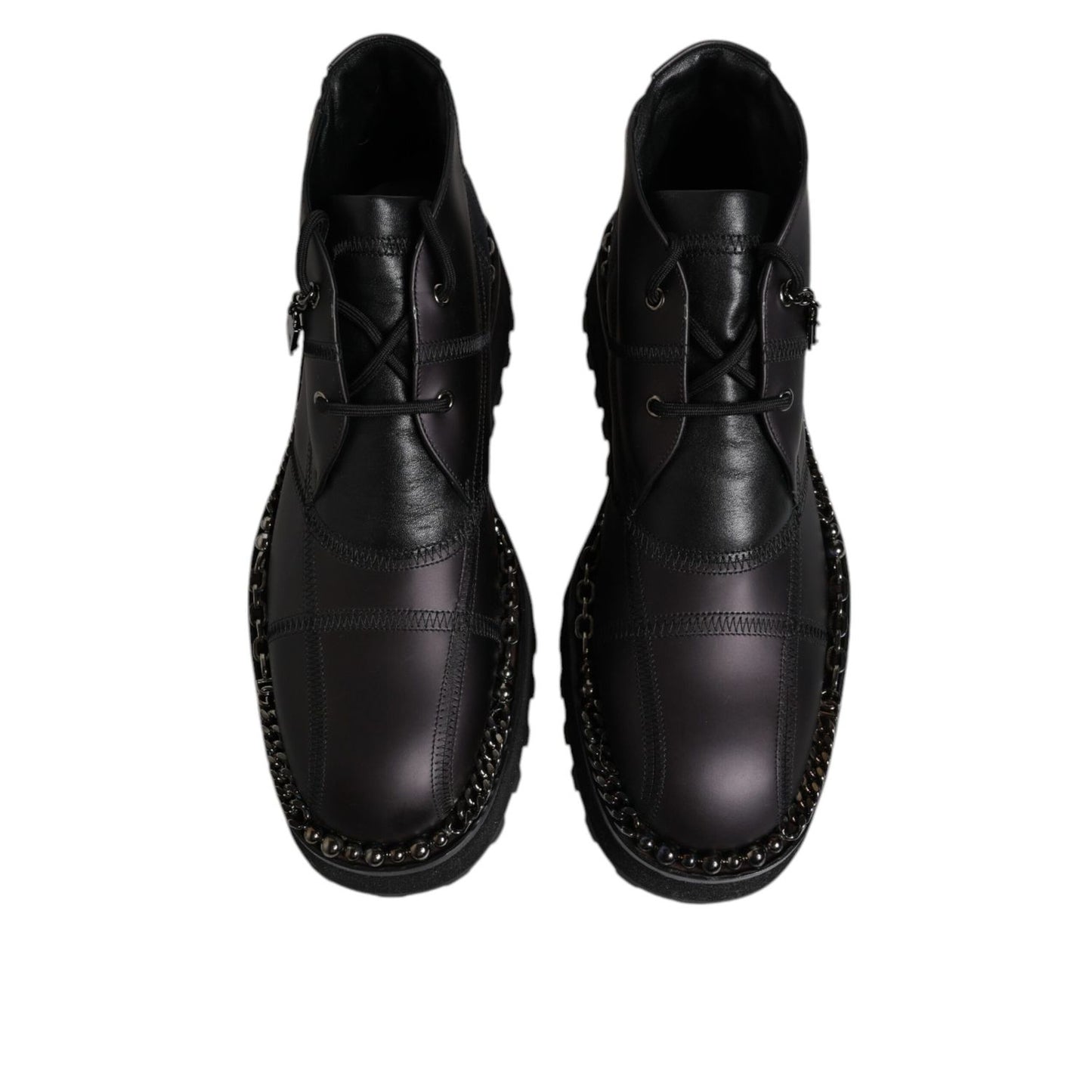 Dolce & Gabbana Black Leather Lace Up Ankle Boots Shoes