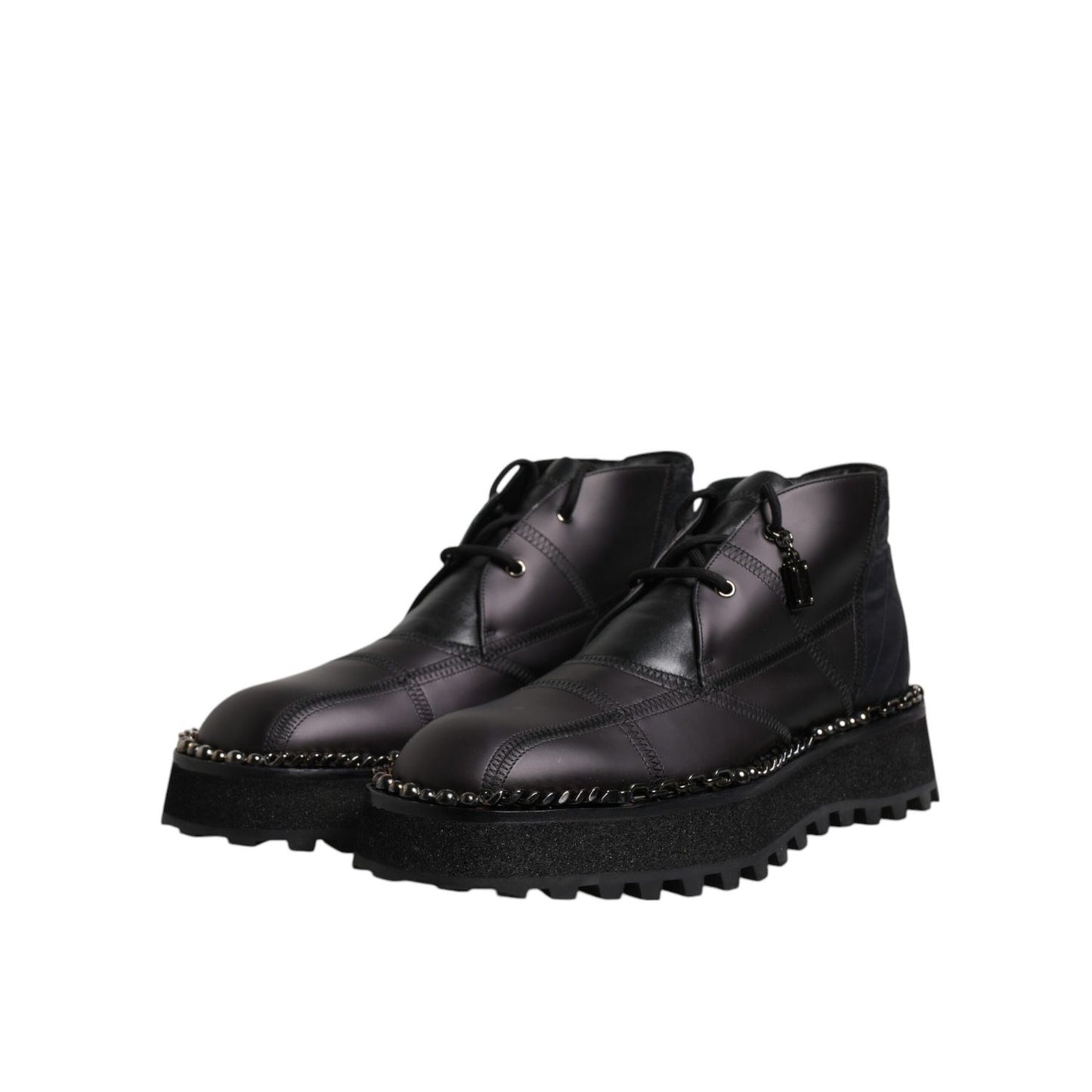 Dolce & Gabbana Black Leather Lace Up Ankle Boots Shoes