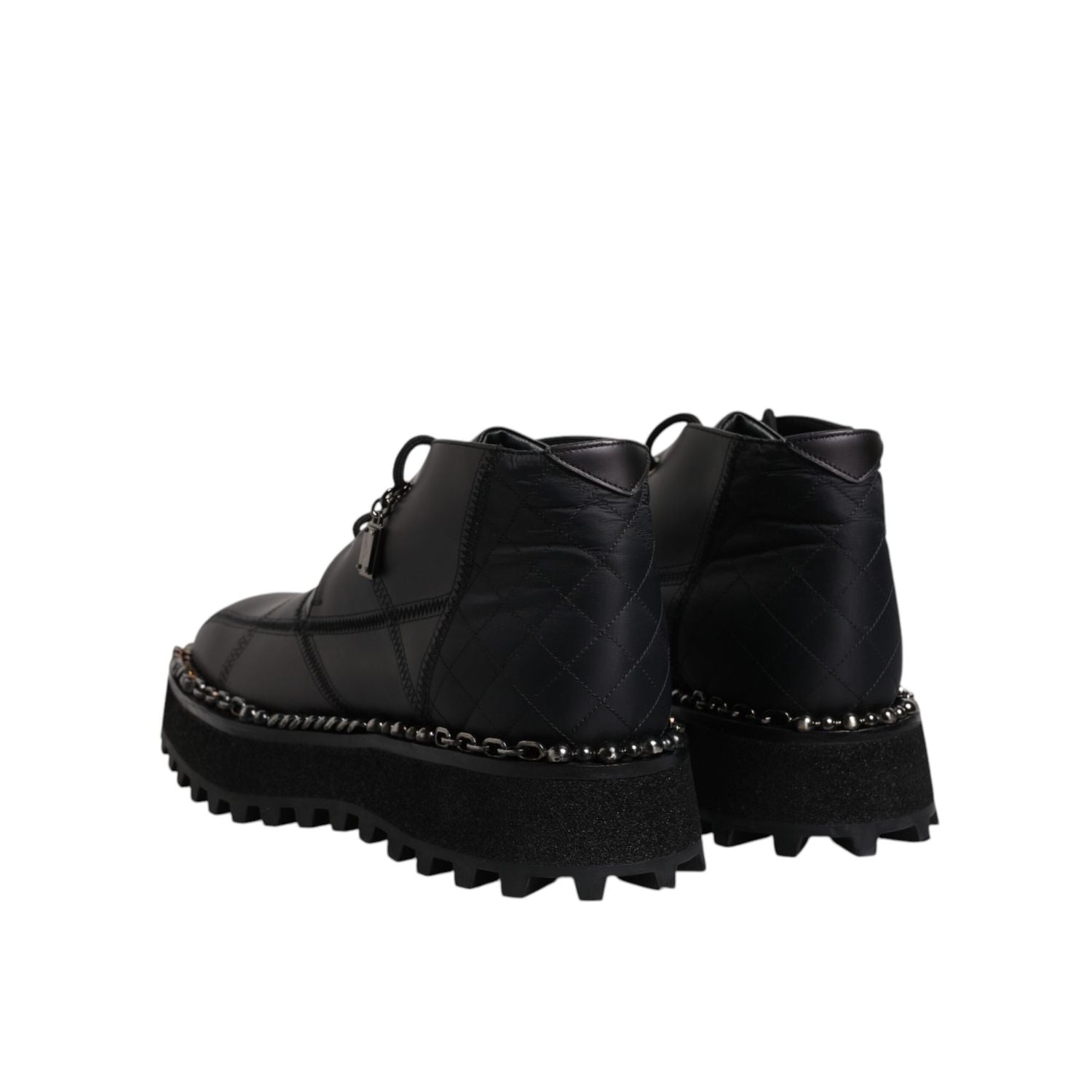 Dolce & Gabbana Black Leather Lace Up Ankle Boots Shoes