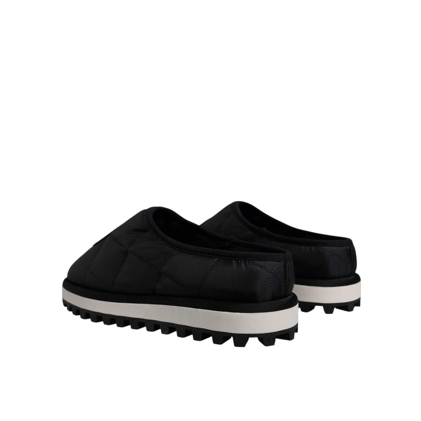 Dolce & Gabbana Black Nylon Quilted Logo Patch Sandals Slides Shoes